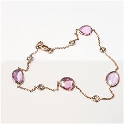 17) 14K ROSE GOLD PINK SAPPHIRE & DIAMOND BRACELET