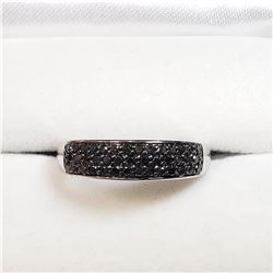 8) 14K WHITE GOLD BLACK DIAMOND RING,