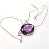 Image 3 : 14) 14K WHITE GOLD AMETHYST PENDANT WITH CHAIN,