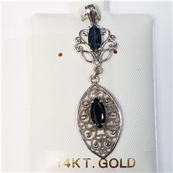 18) 14K WHITE GOLD SAPPHIRE PENDANT,