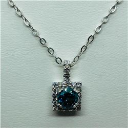 6) 14K WHITE GOLD BLUE DIAMOND PENDANT WITH 10K