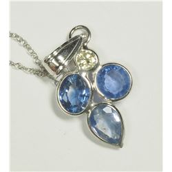 30) 14K WHITE GOLD SAPPHIRE & DIAMOND PENDANT W/
