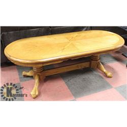 OAK COFFEE TABLE WITH DOUBLE PEDESTAL BASE &