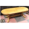 Image 1 : OAK COFFEE TABLE WITH DOUBLE PEDESTAL BASE &