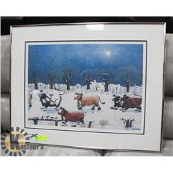WINTER COW SCENE BY DE CASTRO, LTD ED PRINT 14/123