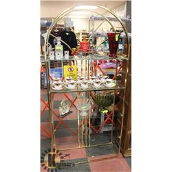 BRASS AND GLASS SHELF 33" X 12.5" X 71.5"