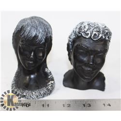 PAIR OF EXOTIC BLACK CORAL HEAD ORNAMENTS