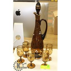 AMBER ART GLASS DECANTER SET