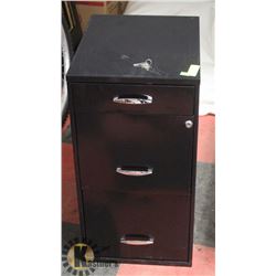 BLACK 3 DRAWER FILE CABINET WITH KEYS AND MANY