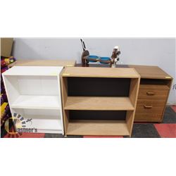 LOT OF 5 ASSORTED SHELVES SOLD WITH DOG BOWL