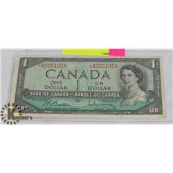 REPLACEMENT 1954 CANADIAN ONE DOLLAR BANKNOTE