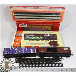 FLAT OF TOY TRAIN CARS.