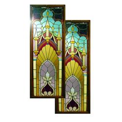 Pair of Leaded Glass Windows
