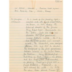 Wernher von Braun Handwritten Manuscript