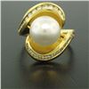 Image 6 : Large 18k Yellow Gold 10.6mm Round White Pearl Solitaire & Diamond Cocktail Ring