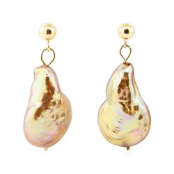 Golden Baroque Pearl Dangle Earrings - 14KT Yellow Gold