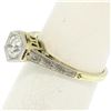 Image 6 : 14k Gold & Platinum Old European Diamond Etched Solitaire Ring
