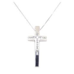 0.20 ctw Diamond Cross Pendant with Chain - 14KT & 18KT White Gold