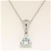14K White Gold 0.26 ctw Trillion Cut Aquamarine & Diamond Accent Pendant w/ Chai