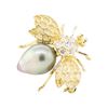 Image 1 : 0.52 ctw Diamond and Pearl Bee Pendant-Pin - 14KT Yellow Gold