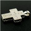 Image 2 : 14K White Gold Petite .20 ctw Round Pave Set Diamond Textured Cross Pendant 2.43