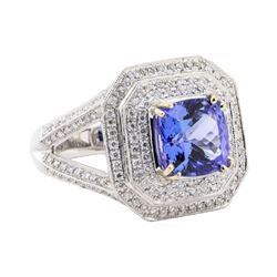 5.17 ctw Tanzanite and Diamond Ring - 14KT White Gold