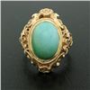 Image 6 : 14k Yellow Gold Etched Open Work Bezel Set Oval Cabochon Persian Turquoise Solit