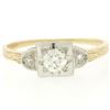Antique Art Deco 14K Two Tone Gold 0.25 ctw Old Cut European Diamond 3 Stone Rin