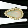 Vintage French 14k Gold 4.95 ctw Elongated Pear Opal & Diamond Halo Cocktail Rin