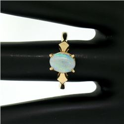Vintage 14K Yellow Gold 0.65 ctw Petite Oval Cabochon Opal Solitaire Ring Size 6