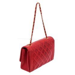 Chanel Red Quilted Lambskin Leather Diana Flap Shoulder Bag