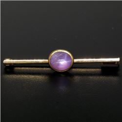 18k Yellow Gold 2.50 ctw Oval Bezel Set Pink Star Sapphire Bar Pin Brooch