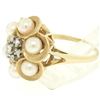 Image 5 : 14k Yellow Gold 0.30 ctw Round Diamond & Pearl Cluster Ring w/ Florentine Finish