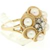 Image 6 : 14k Yellow Gold 0.30 ctw Round Diamond & Pearl Cluster Ring w/ Florentine Finish