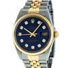 Rolex Mens 2 Tone 14K Blue Diamond 36MM Datejust Wriswatch