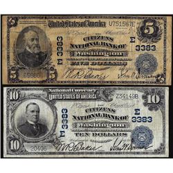Set of 1902 PB $5/10 Citizens NB of Washington, PA CH# 3383 National Currency Notes