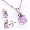 Image 1 : Plated Rhodium 1.90ctw Amethyst Pendant with Chain and Earrings