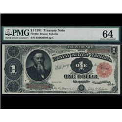 1891 $1 Treasury Note PMG 64