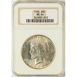 1935 $1 Peace Silver Dollar Coin NGC MS64
