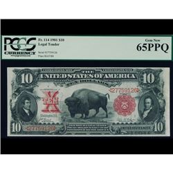 1901 $10 Bison Legal Tender Note PCGS 65PPQ