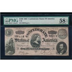 1864 $100 Confederate States of America Note PMG 58EPQ