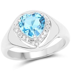 2.23 Carat Genuine Swiss Blue Topaz and White Topaz .925 Sterling Silver Ring (size 8)