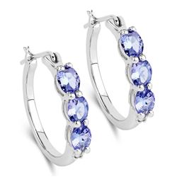 1.99 Carat Genuine Tanzanite and White Diamond .925 Sterling Silver Earrings