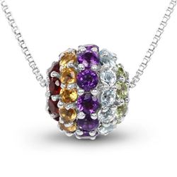 3.95 Carat Genuine Multi Stone .925 Sterling Silver Pendant