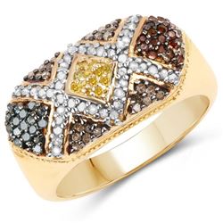 14K Yellow Gold Plated 0.61 Carat Genuine Multi Diamond .925 Sterling Silver Ring (size 9)