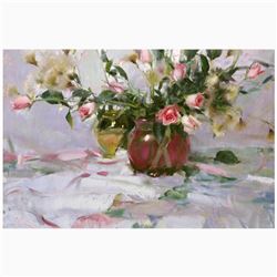 Dan Gerhartz, "Roses and Thistle" Limited Edition on Canvas, Numbered and Hand Signed with Letter of