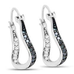 0.48 Carat Genuine White Diamond and Blue Diamond .925 Sterling Silver Earrings