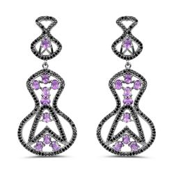 5.30 Carat Genuine Amethyst and Black Spinel .925 Sterling Silver Earrings