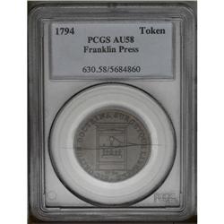 1794 TOKEN Franklin Press Token AU58 PCGS. Breen-1165.