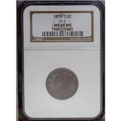 1853 1/2 C MS65 Brown NGC. C-1, B-1, R.1. This intrica